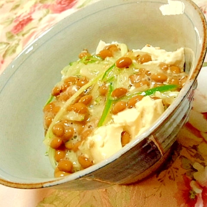 つるっと❤豆腐＆納豆と胡瓜とうずらの卵のどんぶり❤